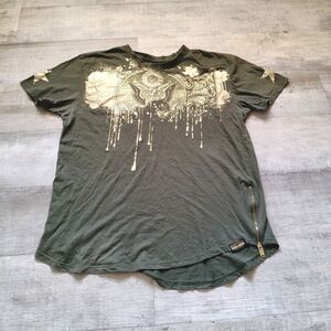 ​SWITCH Remarkable Mens T-Shirt 3XL Green Gold Graphic USA Eagle Star Side Zip